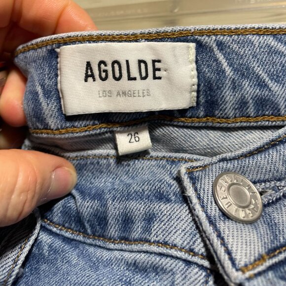 Agolde 26 Jeans Distressed High-Waisted Button-Fly Vintage- inspired Light Blue - Picture 3 of 6